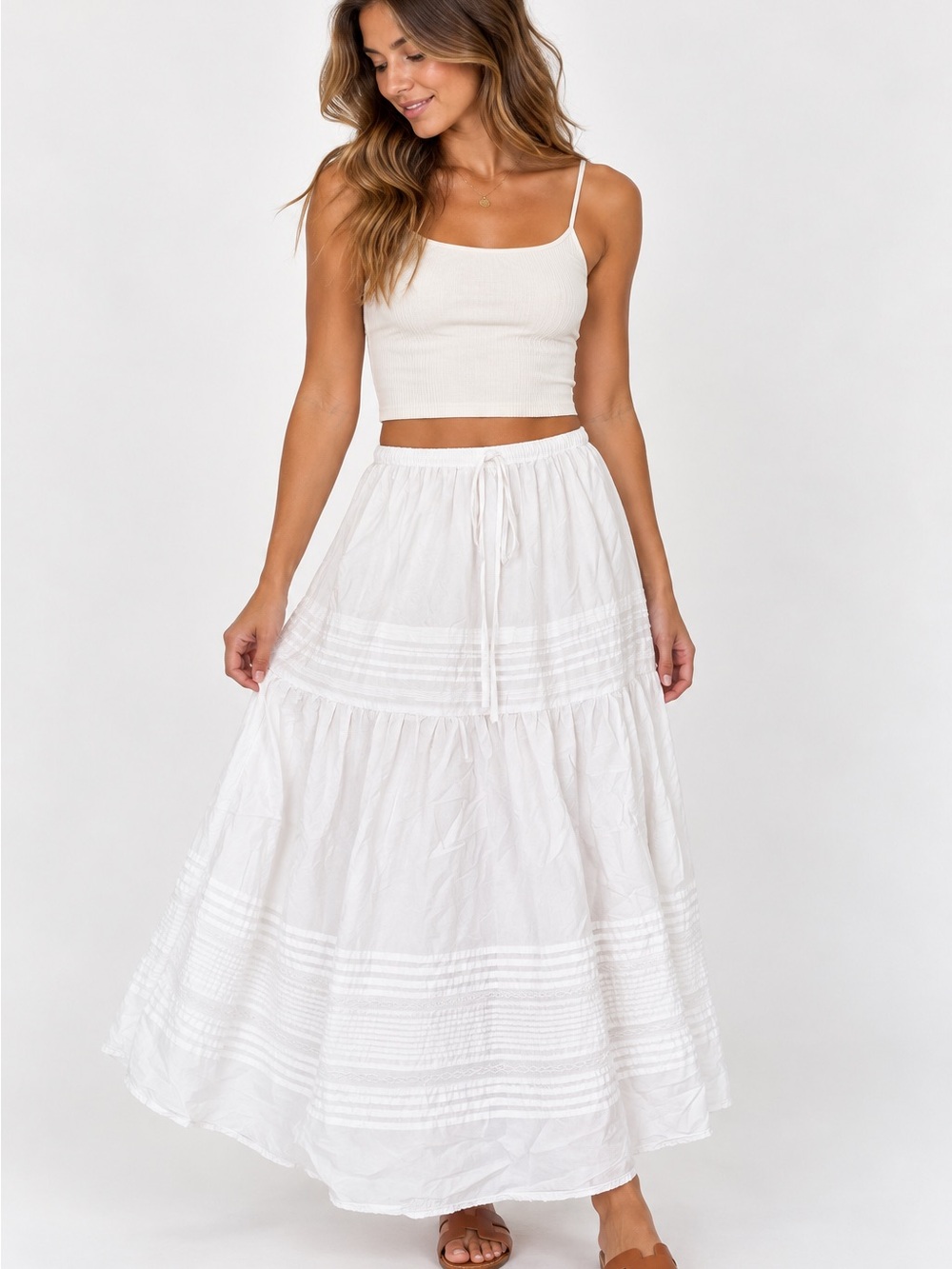 Abercrombie & Fitch White 100% Cotton Tiered Maxi Skirt Boho Peasant